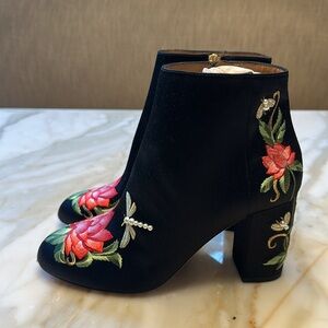 Aquazzura Embroidered Satin Booties
